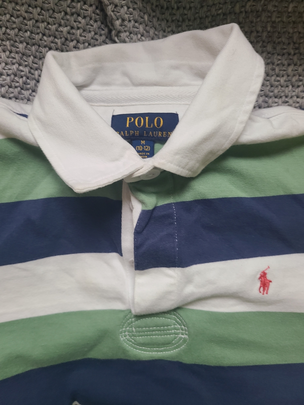 Polo by Ralph Lauren Green, Navy & White Striped Rugby Top - Picture 2 of 3